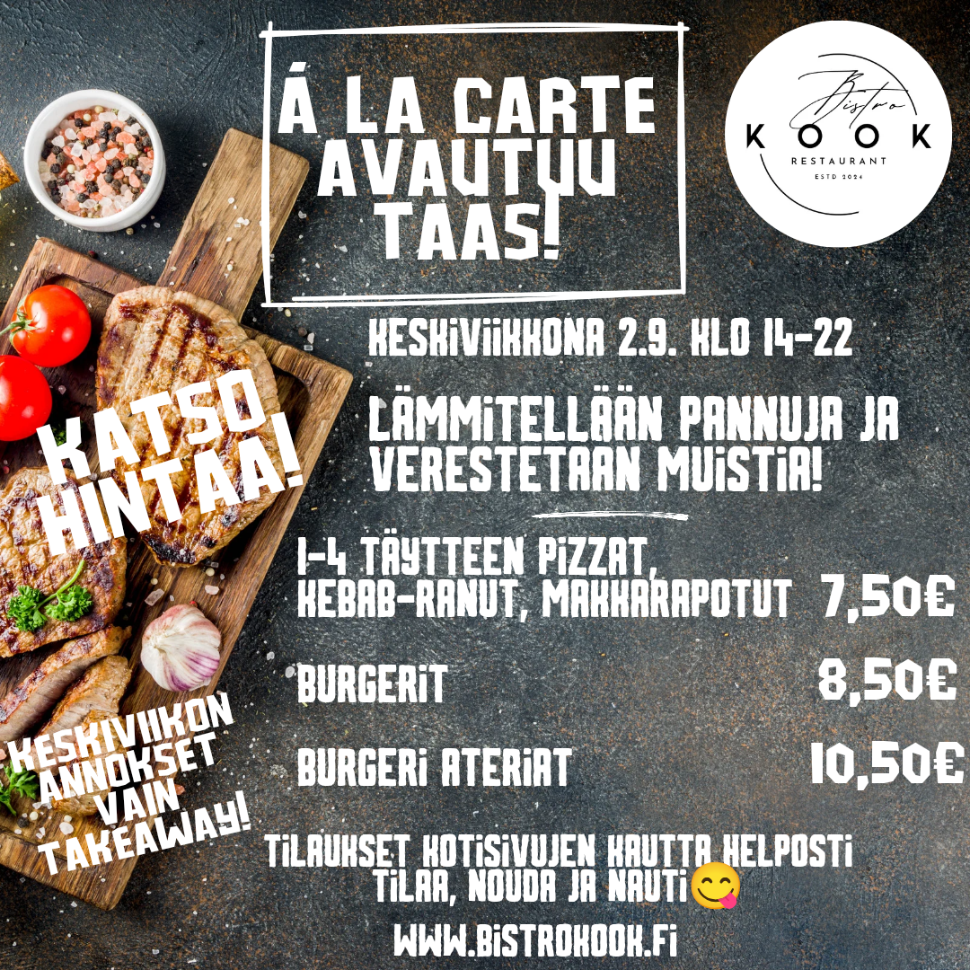 Keskiviikon SUPER-tarjous! Annokset vain Takeaway! Tilaa linkin kautta!